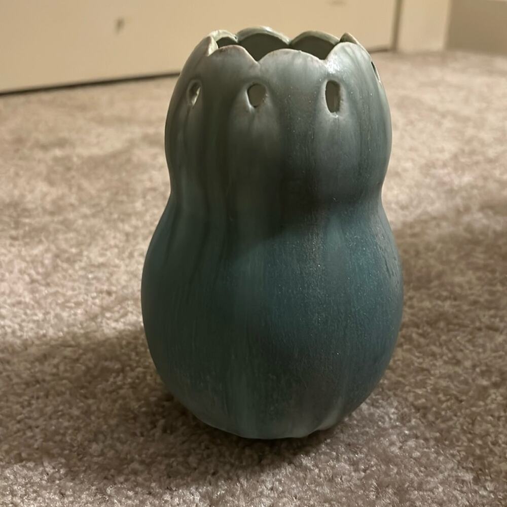 Aquamarine Pottery Hand Thrown Vase 7” Inches Ruffled Edge Matte Glaze